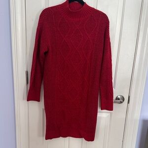 LOFT Crimson Cable Knit Long Sleeve Dress